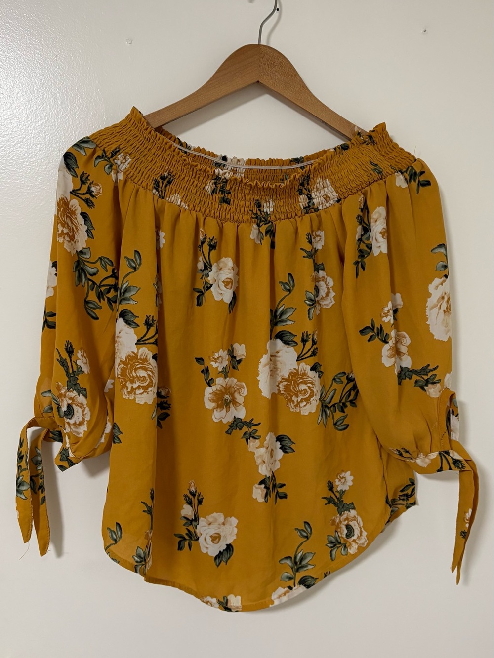 Streetwear Society Mustard Yellow Floral Off-Shoulder Blouse
